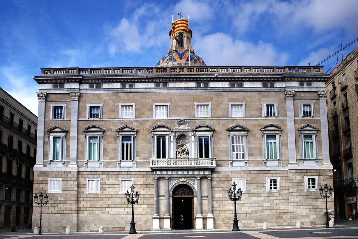 The stone Renaissance front of the Palau de la Generalitat on Plaça de Sant Jaume