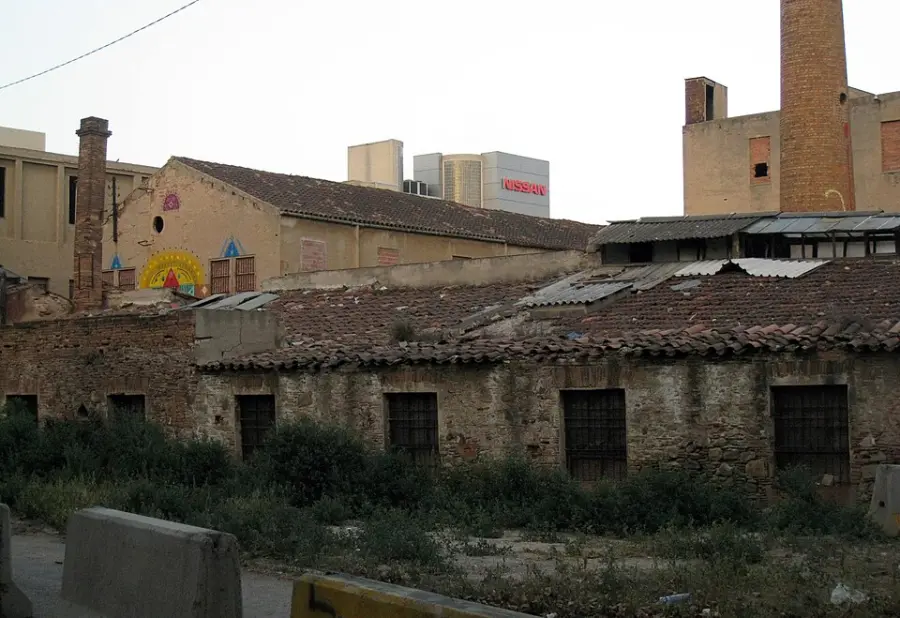 The brick sheds of La Escocesa seen from Carrer de Bolívia