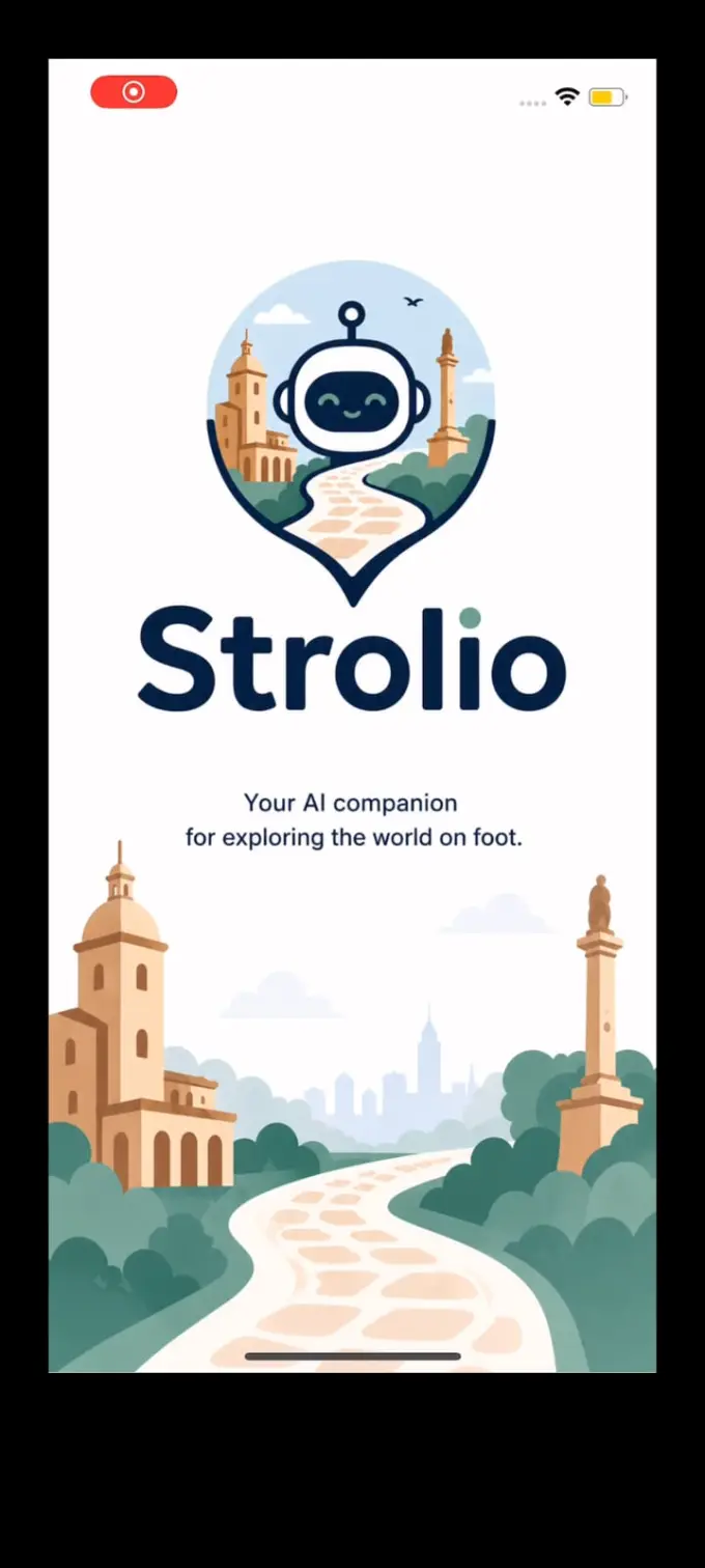 Strolio app start screen, the first frame of the demo video